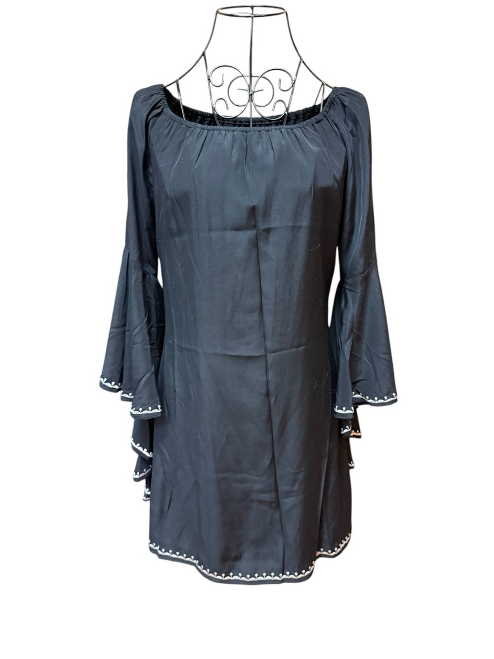 Union of Angels Black BOHO Classic Bell Sleeve Off-Shoulder Dress XS